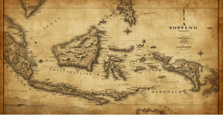 Ilustrasi peta kuno Sulawesi Selatan dengan wilayah Kedatuan Soppeng